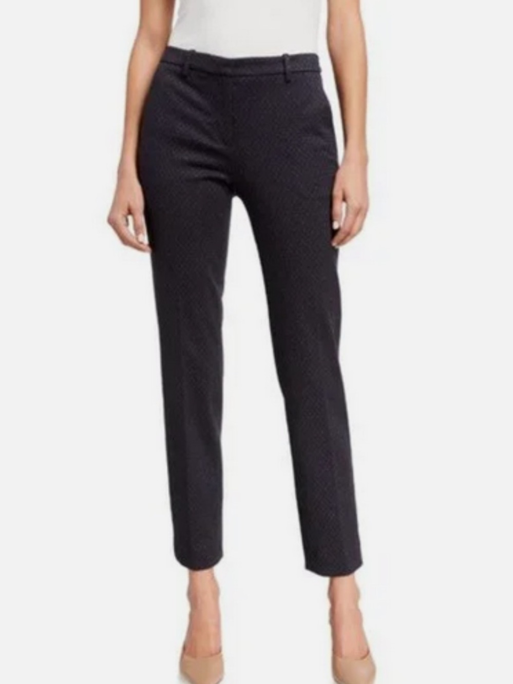 Theory Navy and Gray Diamond Print Trellis Knit Pants